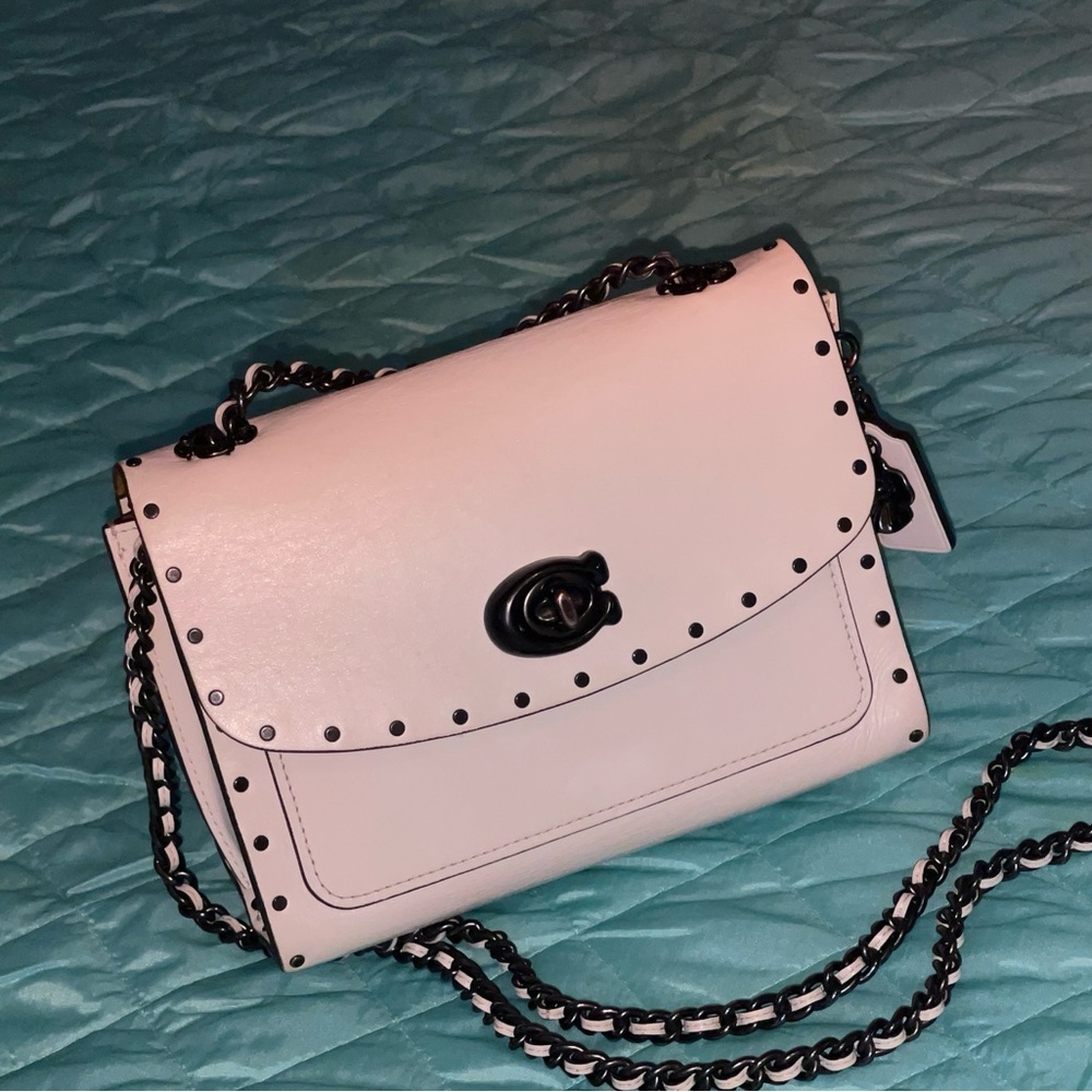 Coach Parker 18 Rivets Bone Blush Gunmetal Chain EUC Crossbody Mini Bag